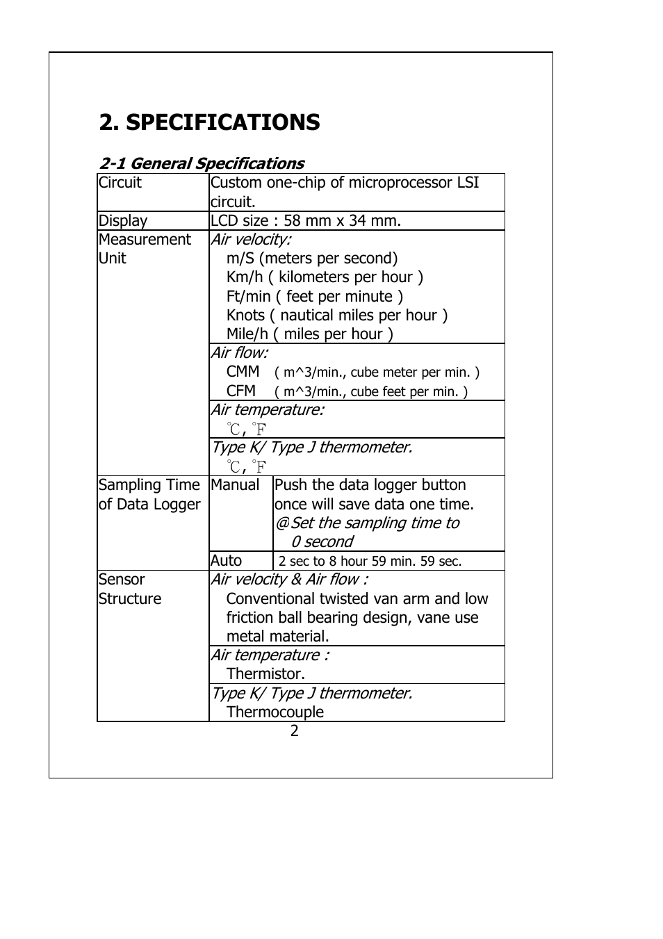 Specifications | General Tools and Instruments DAF2005MDL User Manual | Page 4 / 27