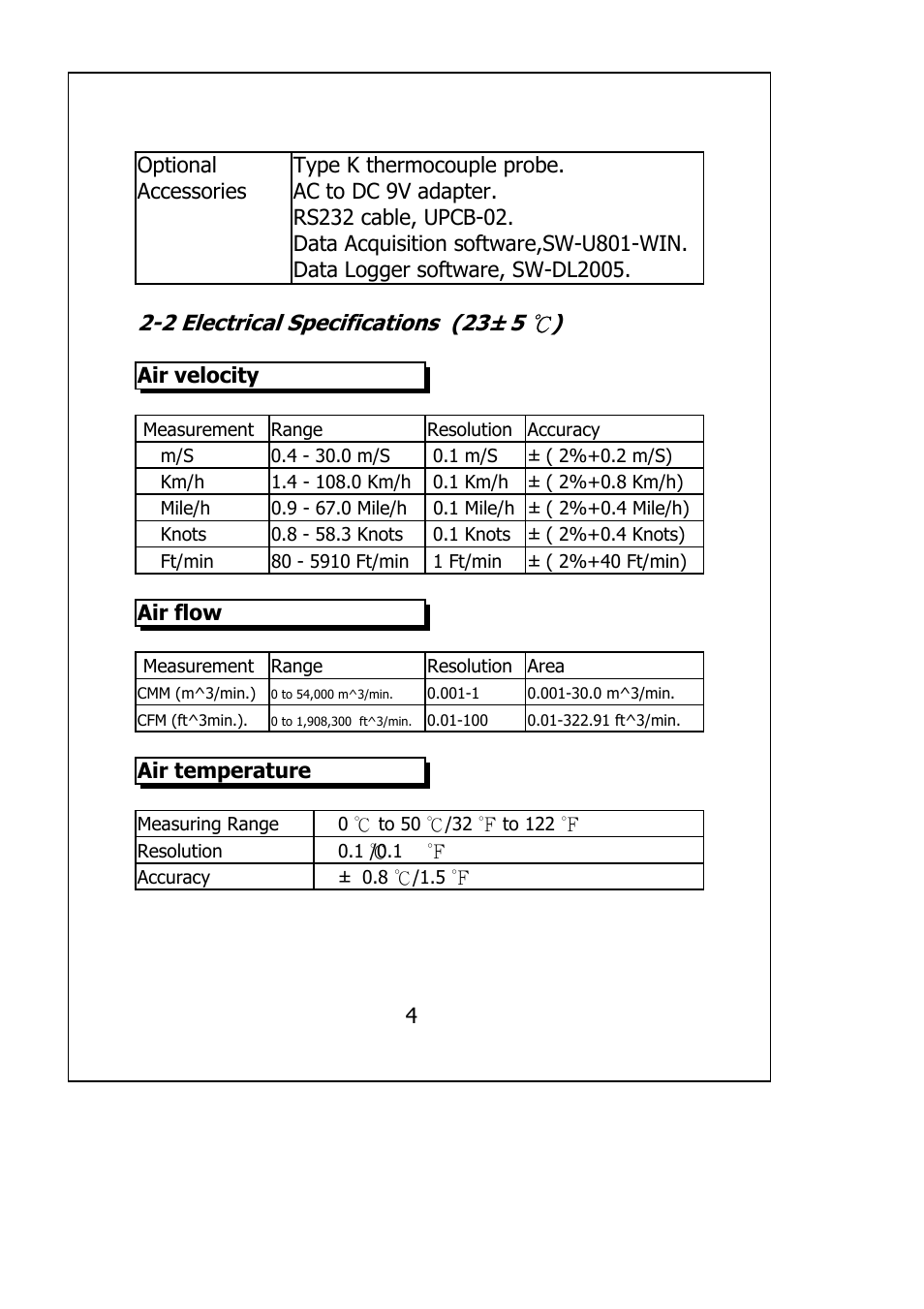 2 electrical specifications (23± 5 ) | General Tools and Instruments DAF2005MDL User Manual | Page 6 / 27