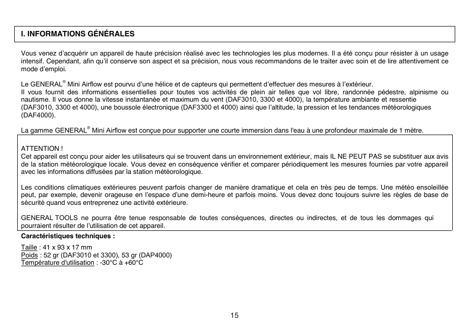General Tools and Instruments DAF4000 User Manual | Page 15 / 40
