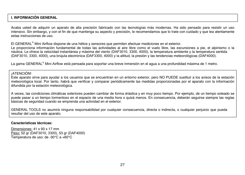 General Tools and Instruments DAF4000 User Manual | Page 27 / 40