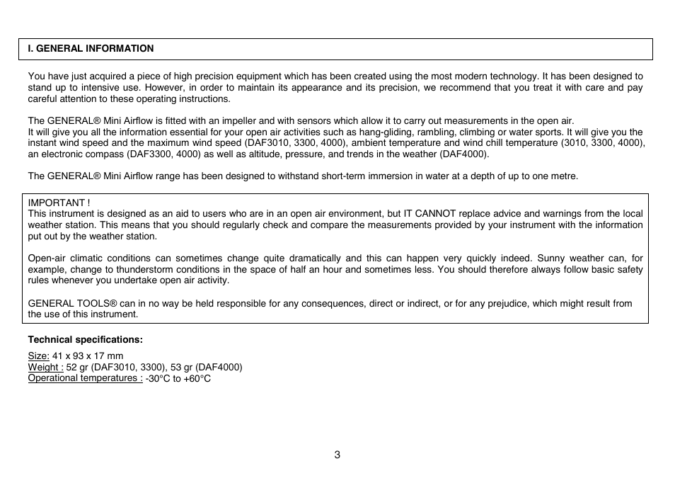 General Tools and Instruments DAF4000 User Manual | Page 3 / 40
