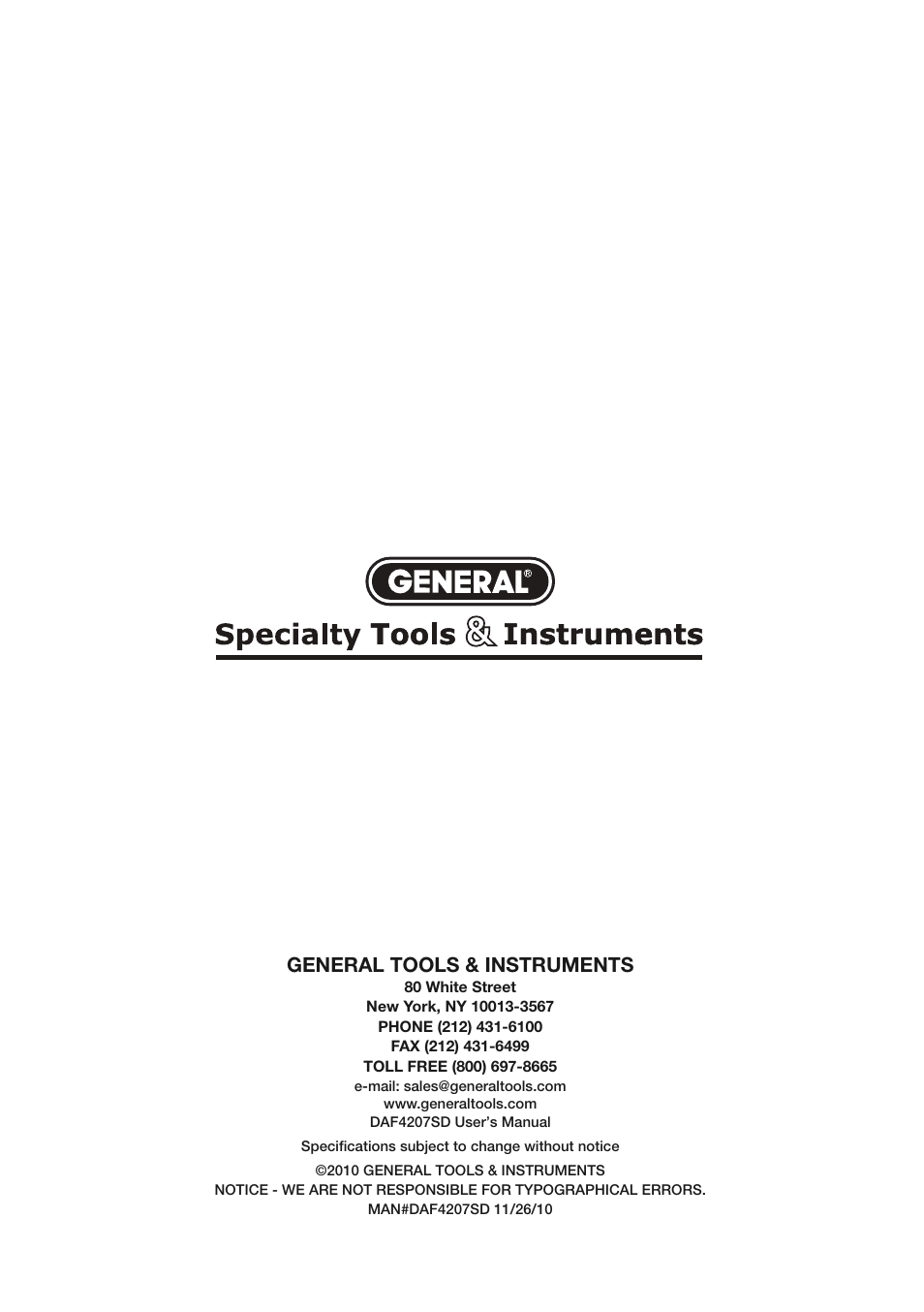 General tools & instruments | General Tools and Instruments DAF4207SD User Manual | Page 16 / 16