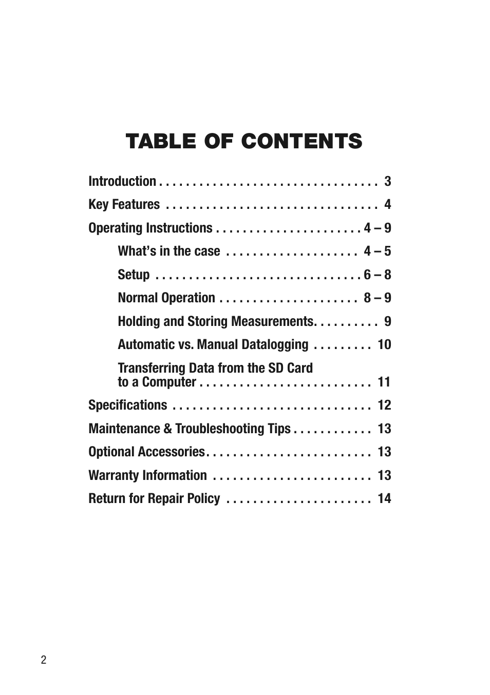 General Tools and Instruments DAF4207SD User Manual | Page 2 / 16