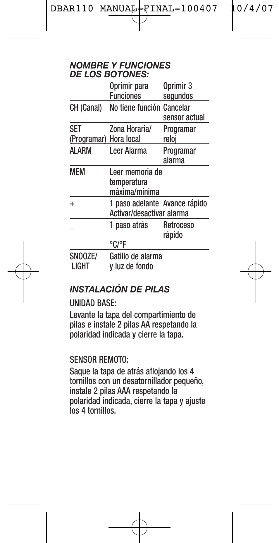 General Tools and Instruments DBAR110 User Manual | Page 12 / 16