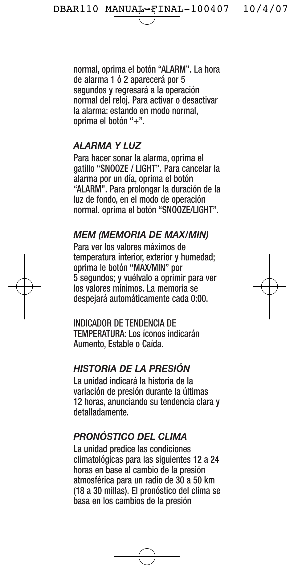 General Tools and Instruments DBAR110 User Manual | Page 14 / 16