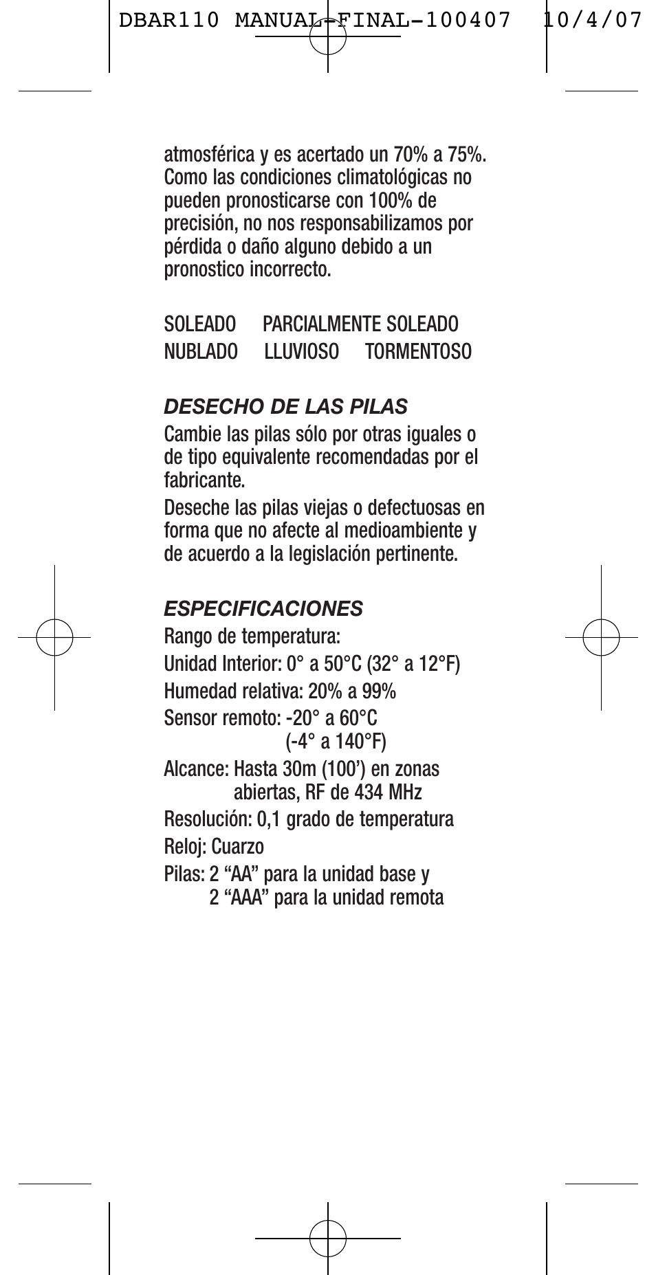 General Tools and Instruments DBAR110 User Manual | Page 15 / 16