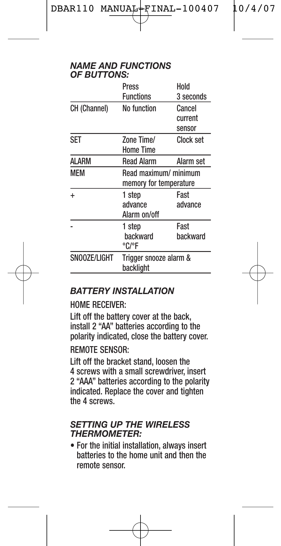General Tools and Instruments DBAR110 User Manual | Page 2 / 16