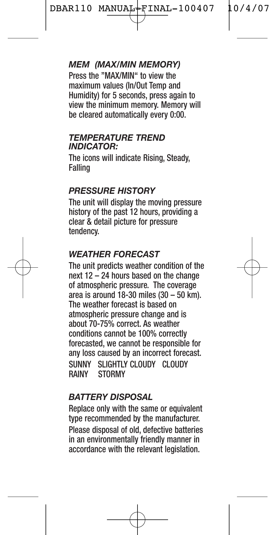 General Tools and Instruments DBAR110 User Manual | Page 4 / 16