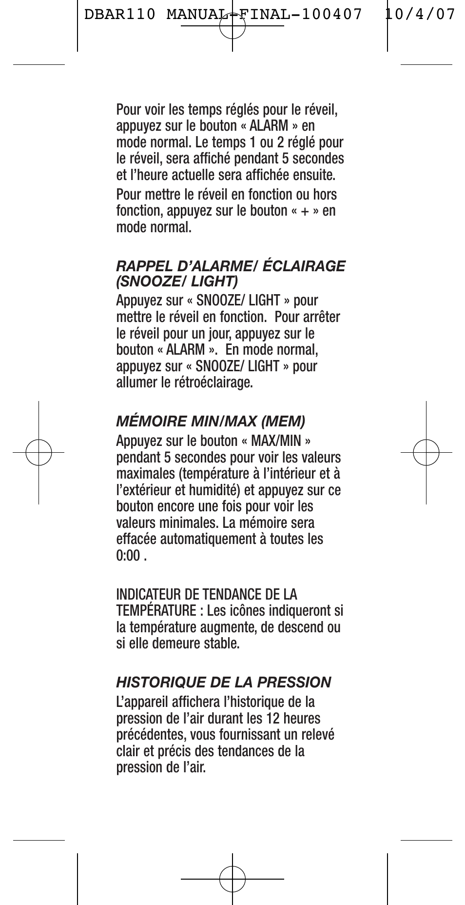 General Tools and Instruments DBAR110 User Manual | Page 9 / 16