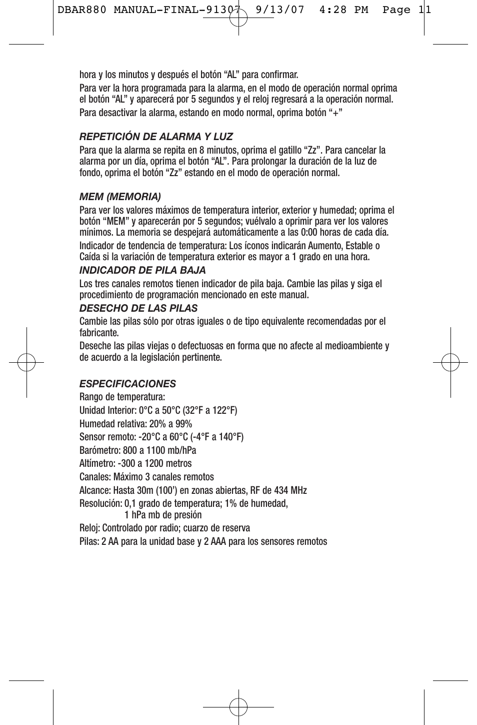 General Tools and Instruments DBAR880 User Manual | Page 11 / 12