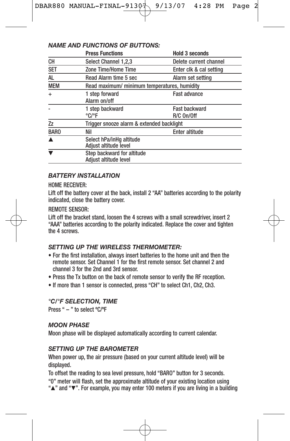 General Tools and Instruments DBAR880 User Manual | Page 2 / 12
