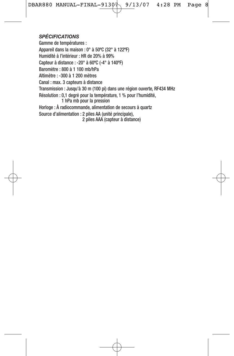 General Tools and Instruments DBAR880 User Manual | Page 8 / 12