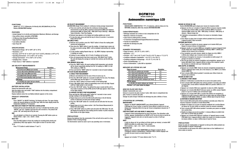 General Tools and Instruments DCFM700 User Manual | 2 pages