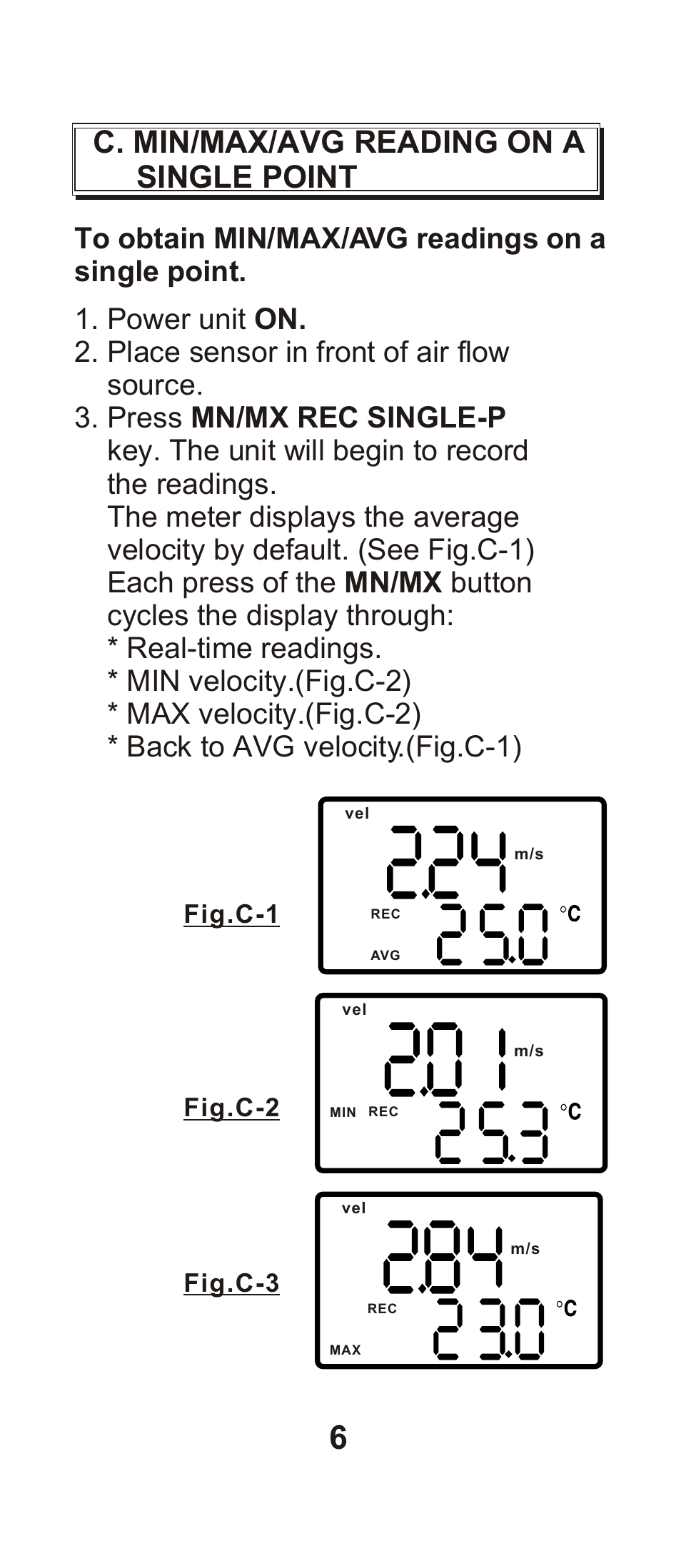 C. min/max/avg reading on a single point, Fig.c-1 fig.c-2 fig.c-3 | General Tools and Instruments DCFM8901 User Manual | Page 7 / 19