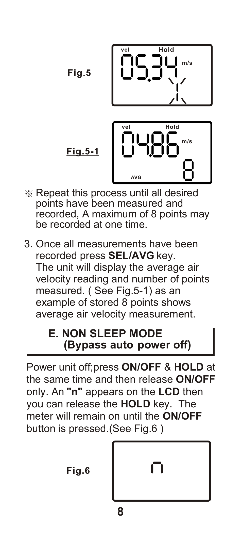 E. non sleep mode (bypass auto power off) | General Tools and Instruments DCFM8901 User Manual | Page 9 / 19