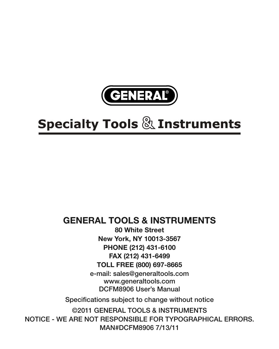 General tools & instruments | General Tools and Instruments DCFM8906 v.1 User Manual | Page 28 / 28
