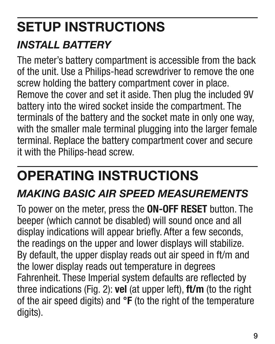 Setup instructions, Operating instructions | General Tools and Instruments DCFM8906 v.1 User Manual | Page 9 / 28