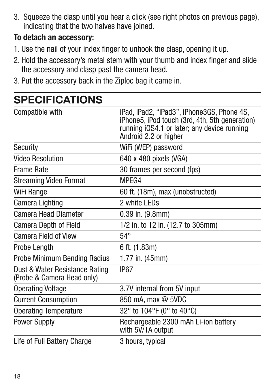 Specifications | General Tools and Instruments DCiS1 v.1 User Manual | Page 18 / 20