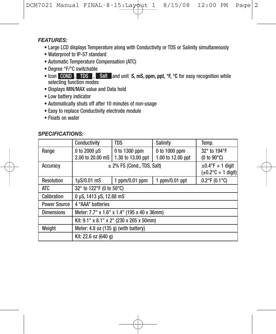 General Tools and Instruments DCM7021 User Manual | Page 2 / 8