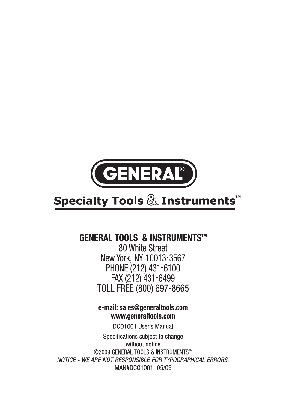 General Tools and Instruments DCO1001 User Manual | Page 5 / 5