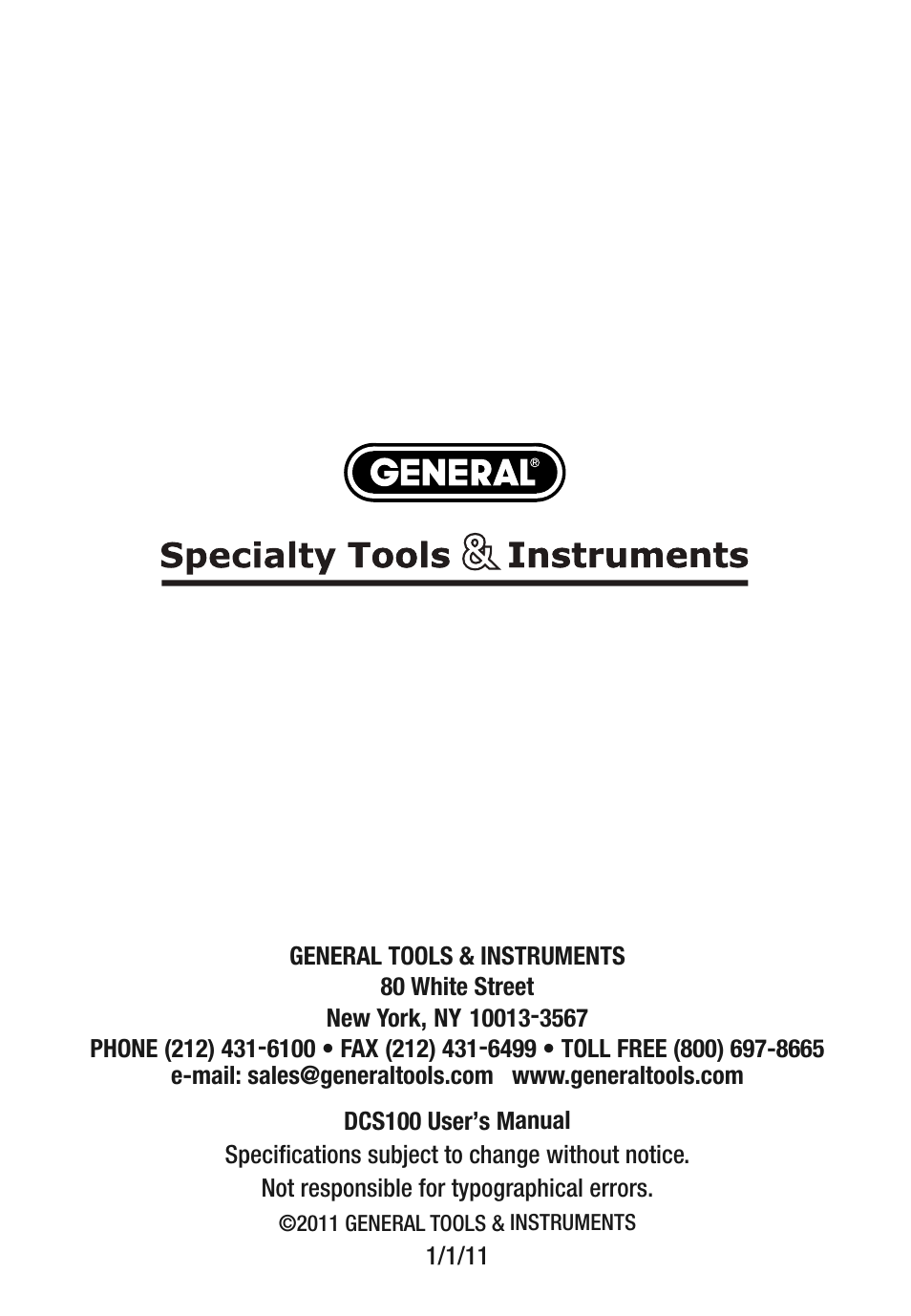 General Tools and Instruments DCS100 User Manual | Page 20 / 20