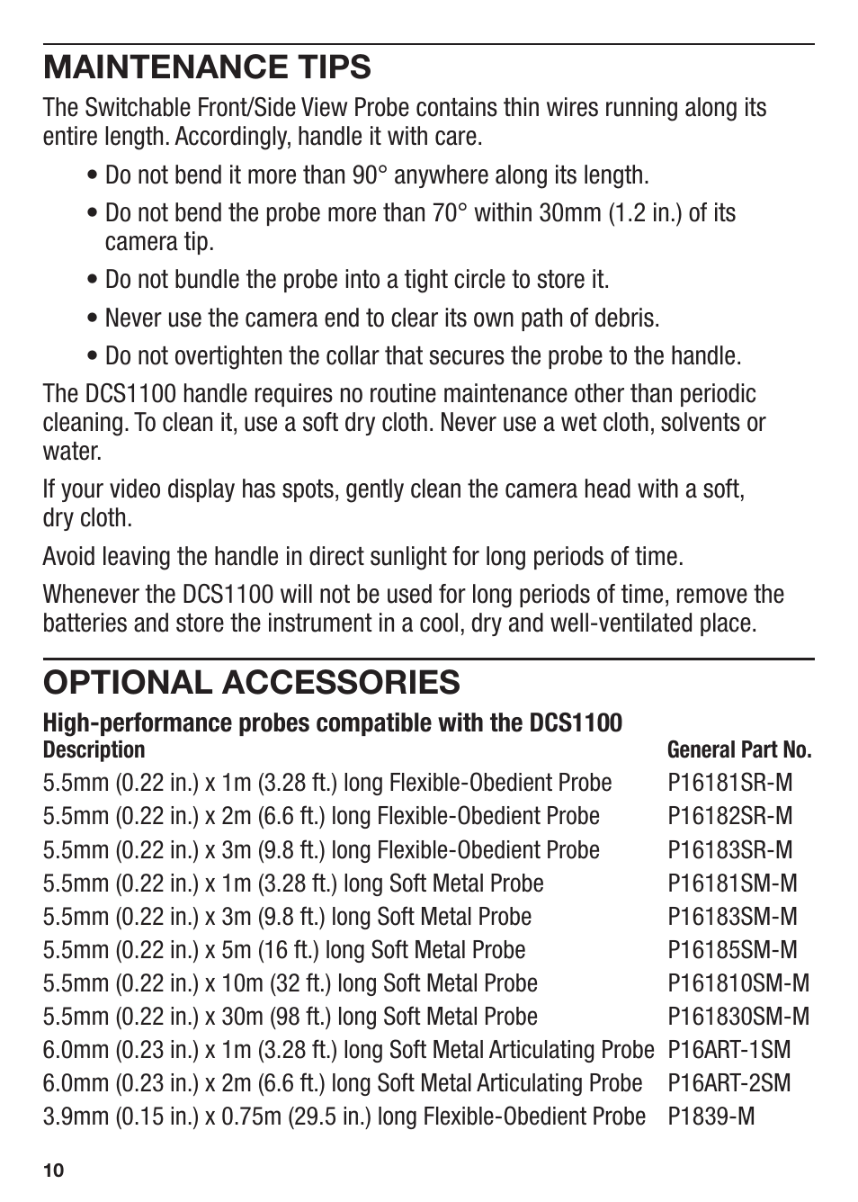 Maintenance tips, Optional accessories | General Tools and Instruments DCS1100 User Manual | Page 10 / 12