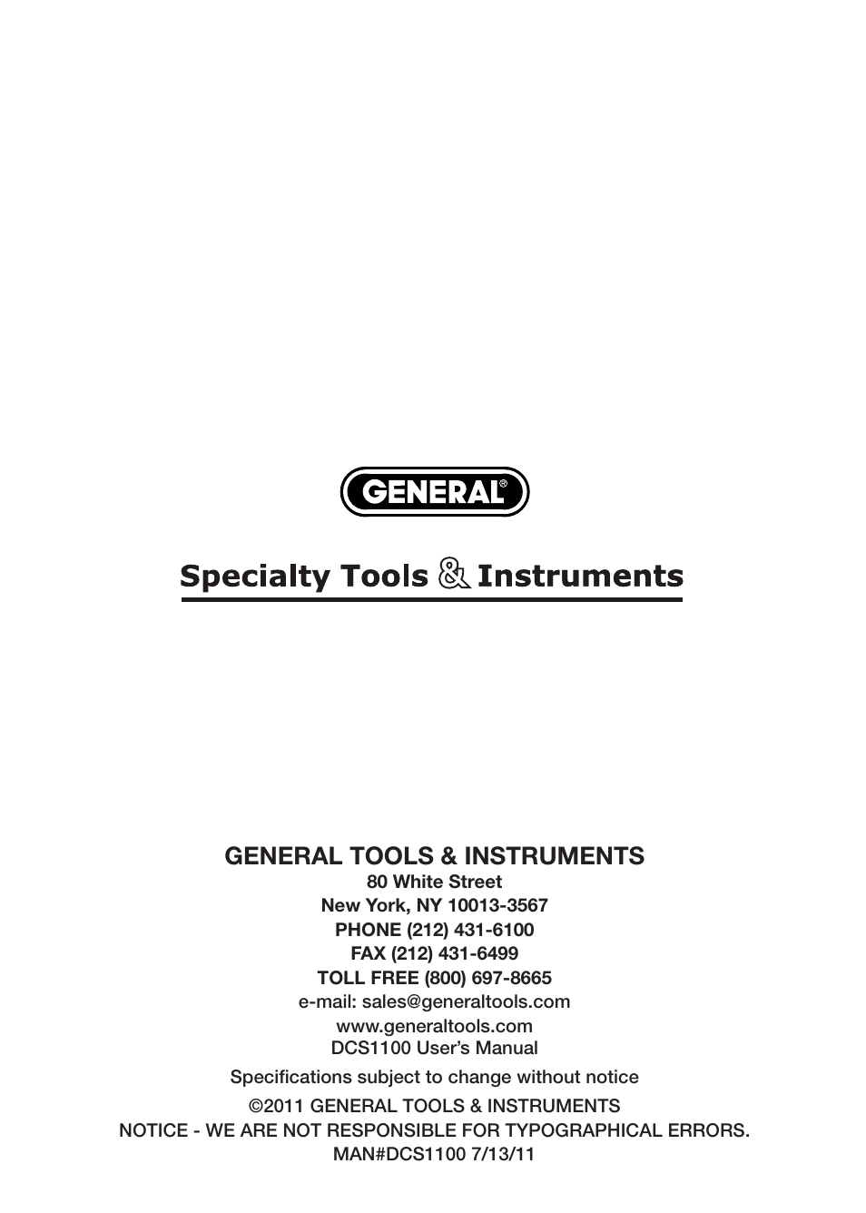 General tools & instruments | General Tools and Instruments DCS1100 User Manual | Page 12 / 12