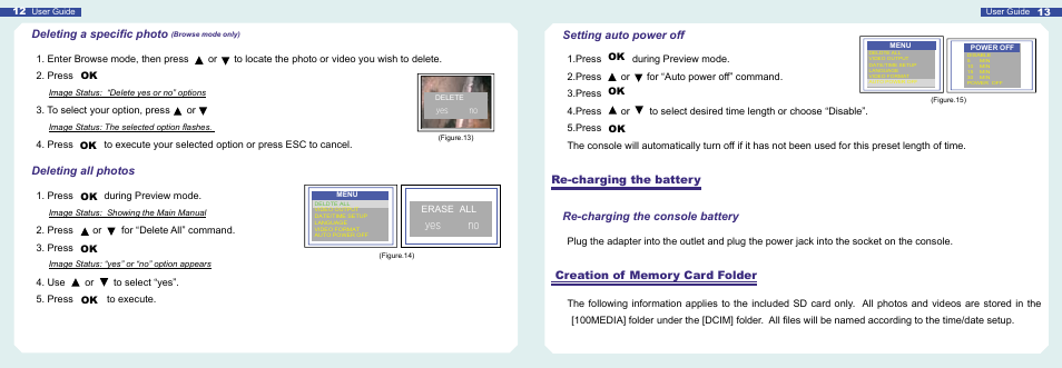 Setting auto power off, Deleting a specific photo, Deleting all photos | General Tools and Instruments DCS1500 User Manual | Page 7 / 11