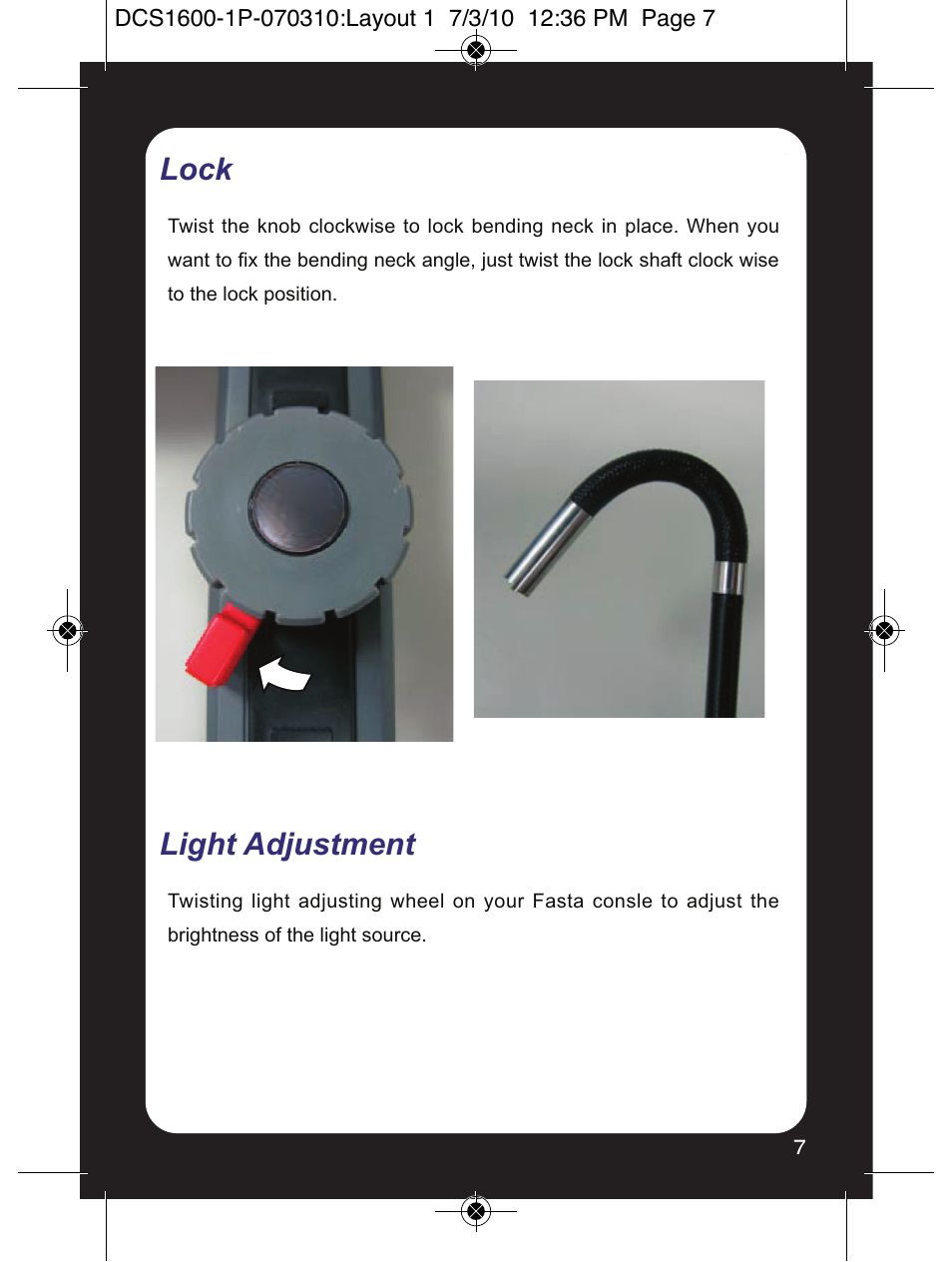 Lock, Light adjustment | General Tools and Instruments DCS1600ART User Manual | Page 7 / 12