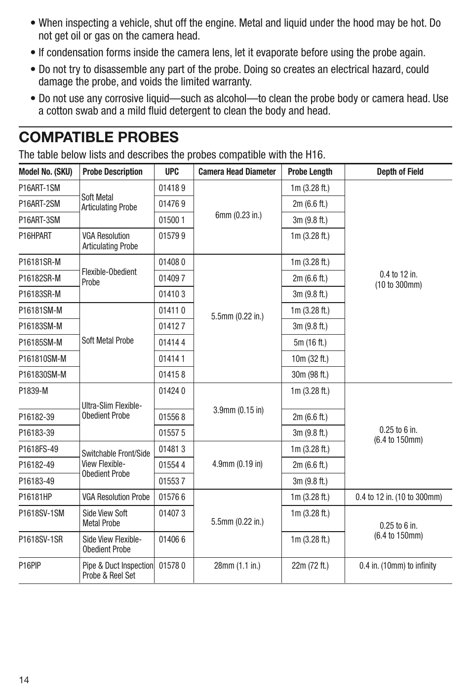 Compatible probes | General Tools and Instruments DCS1600 User Manual | Page 14 / 16