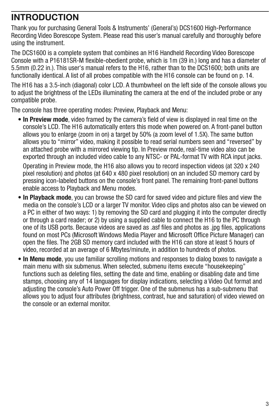 Introduction | General Tools and Instruments DCS1600 User Manual | Page 3 / 16