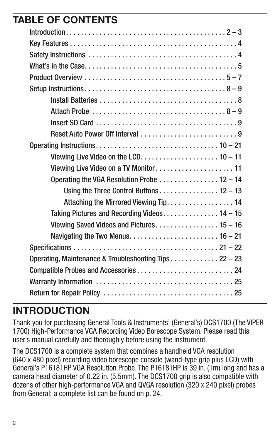 General Tools and Instruments DCS1700 v.1 User Manual | Page 2 / 28