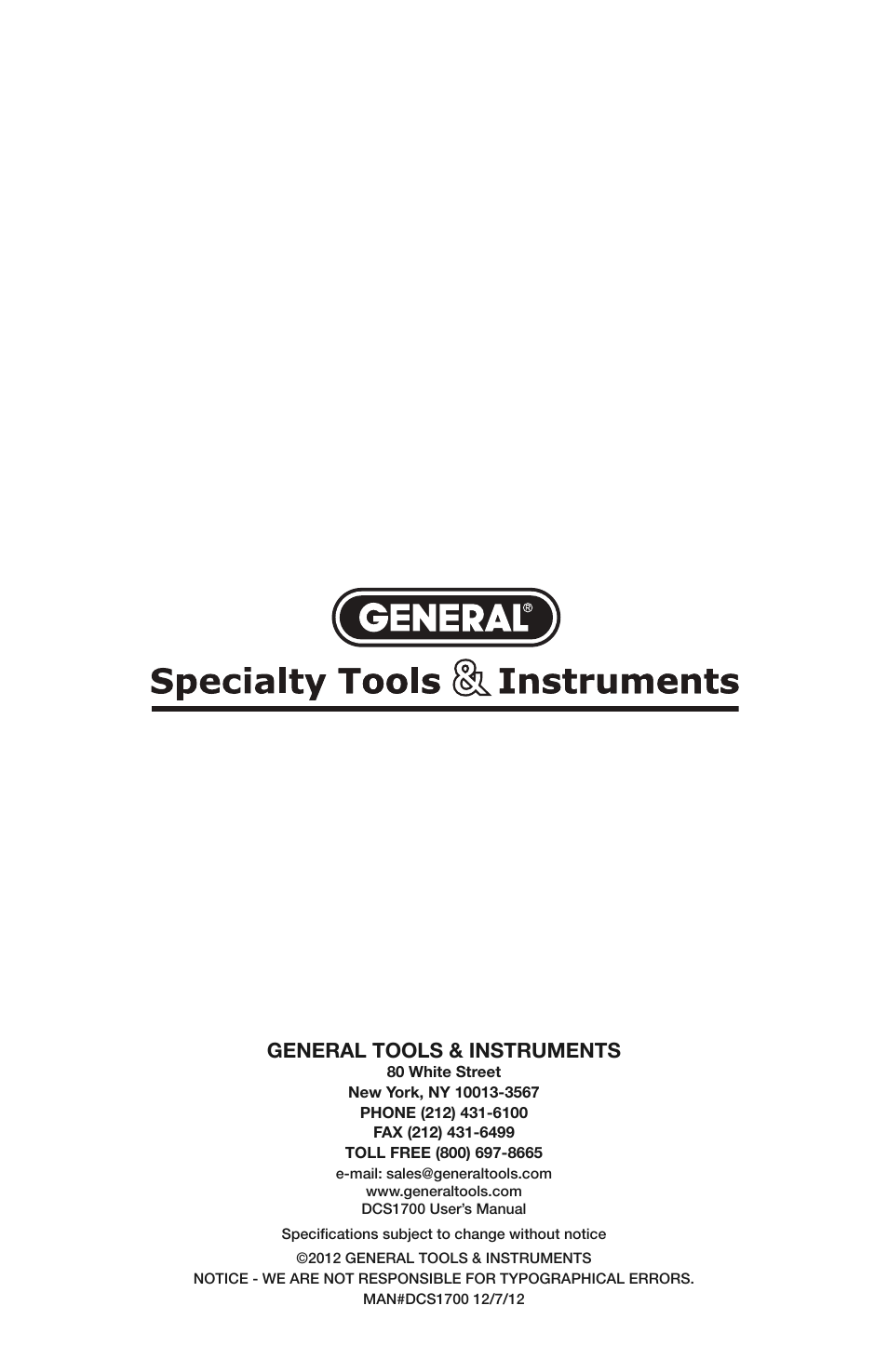 General tools & instruments | General Tools and Instruments DCS1700 v.1 User Manual | Page 28 / 28