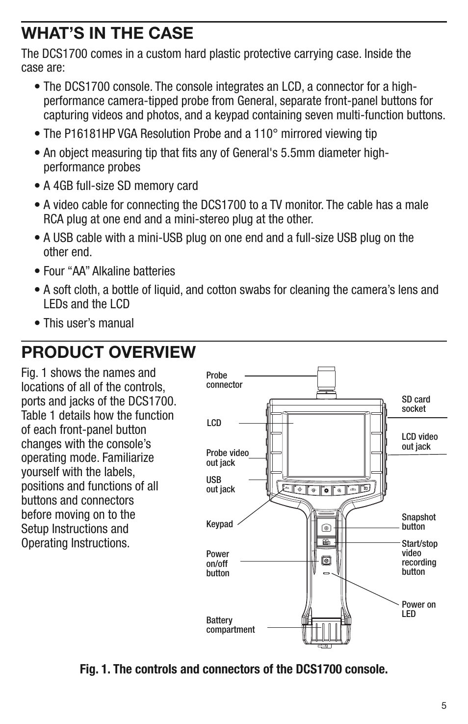 What’s in the case, Product overview | General Tools and Instruments DCS1700 v.1 User Manual | Page 5 / 28