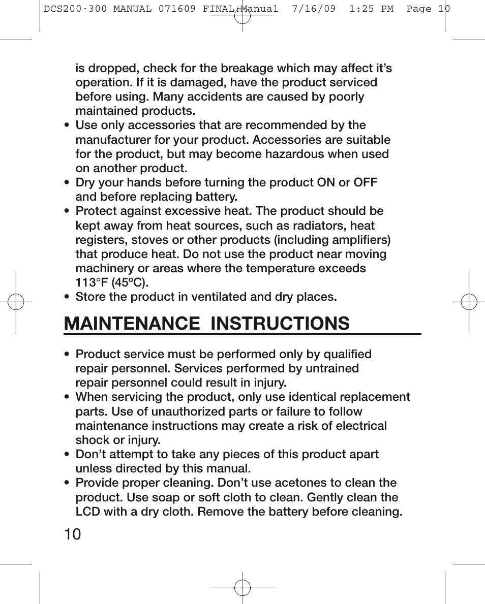 Maintenance instructions | General Tools and Instruments DCS300 User Manual | Page 10 / 16