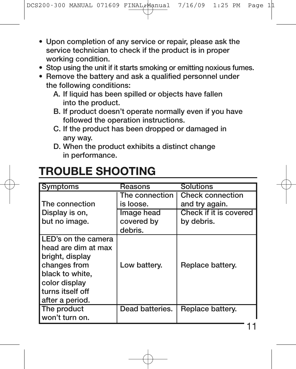 Trouble shooting | General Tools and Instruments DCS300 User Manual | Page 11 / 16