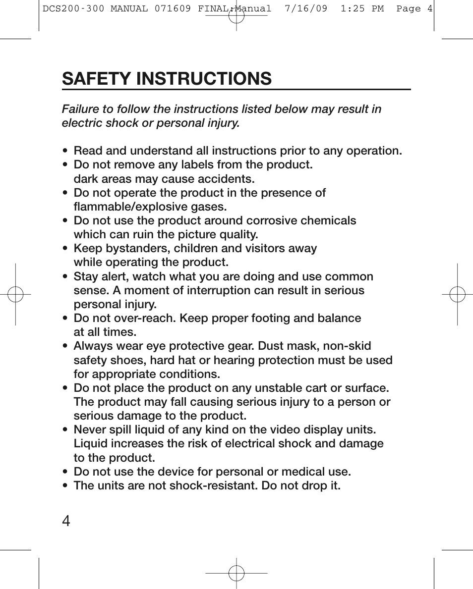 Safety instructions | General Tools and Instruments DCS300 User Manual | Page 4 / 16