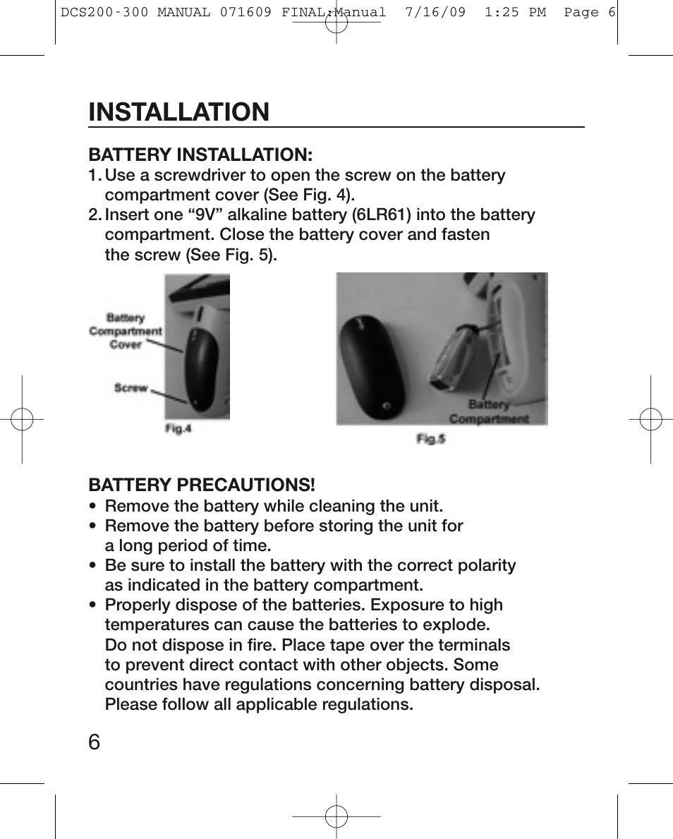 Installation | General Tools and Instruments DCS300 User Manual | Page 6 / 16