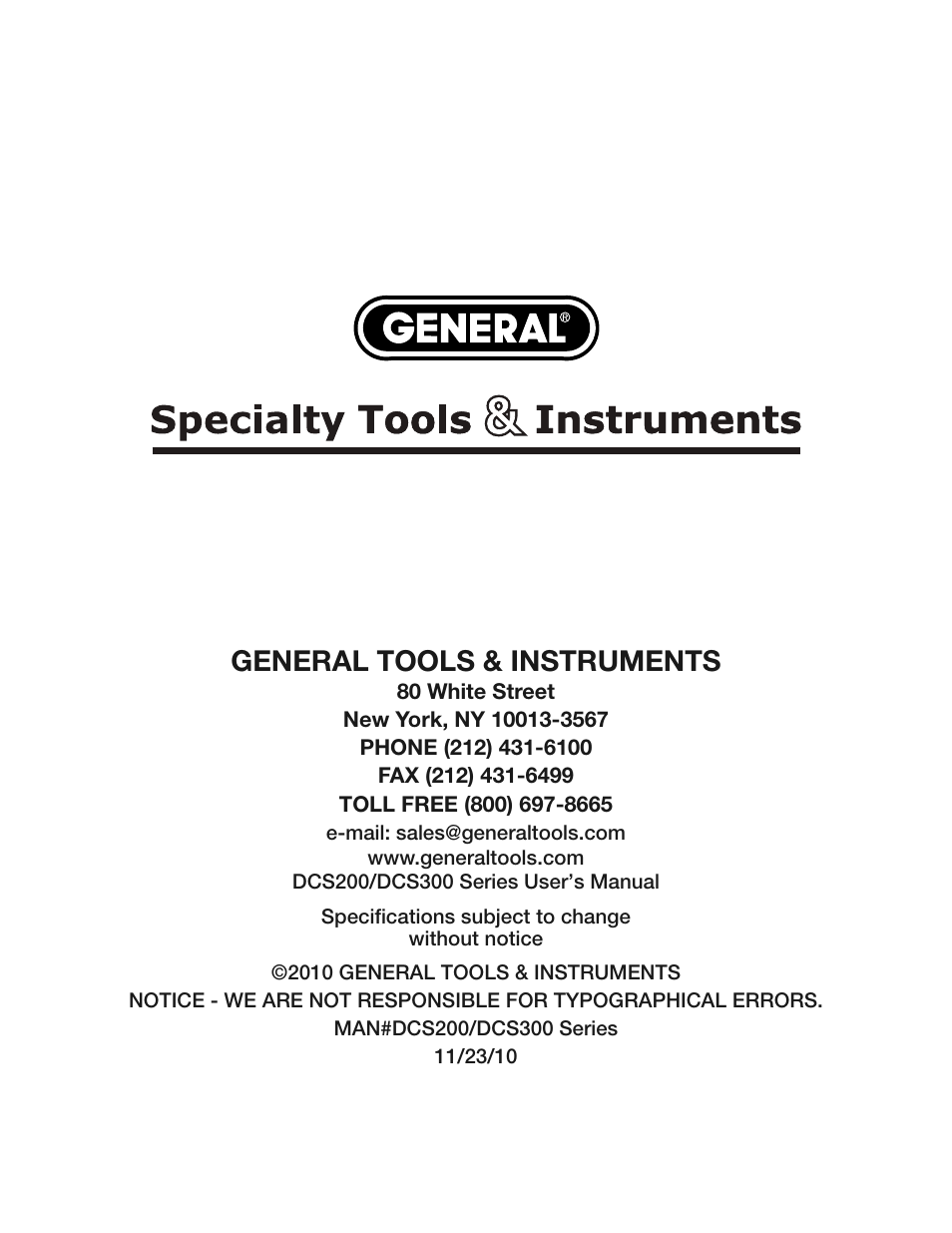 General tools & instruments | General Tools and Instruments DCS300/DCS300-09/DCS355 User Manual | Page 12 / 12