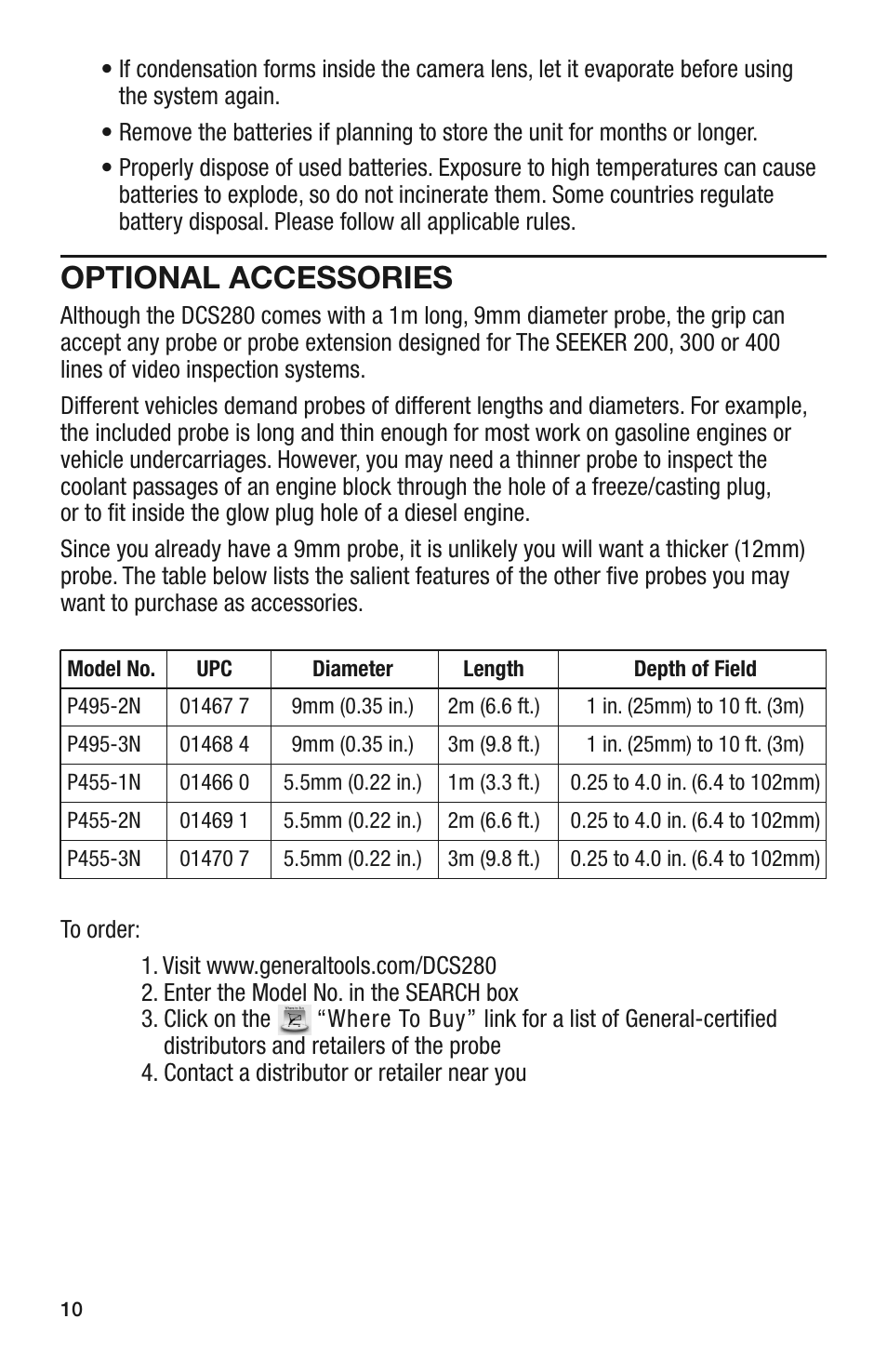 Optional accessories | General Tools and Instruments DCS280 User Manual | Page 10 / 36