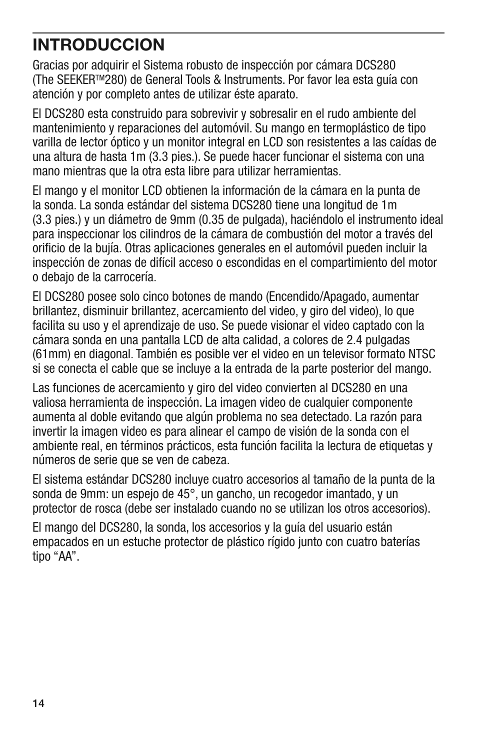 Introduccion | General Tools and Instruments DCS280 User Manual | Page 14 / 36