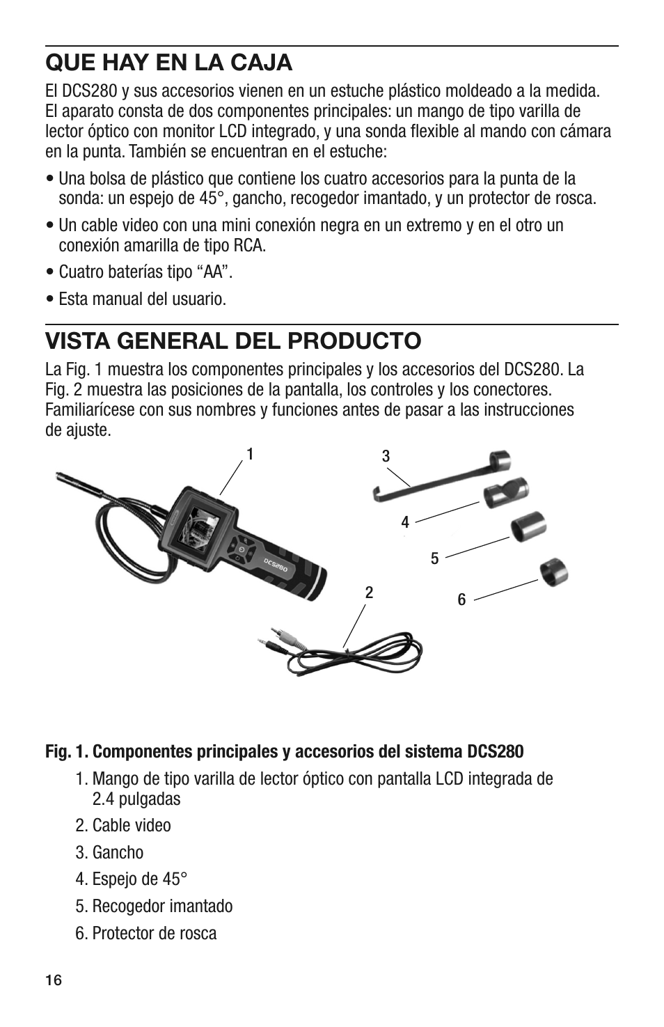 Que hay en la caja, Vista general del producto | General Tools and Instruments DCS280 User Manual | Page 16 / 36