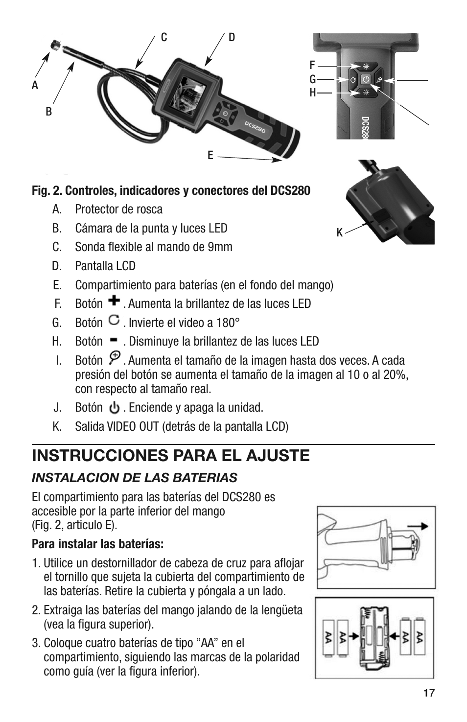 Instrucciones para el ajuste | General Tools and Instruments DCS280 User Manual | Page 17 / 36
