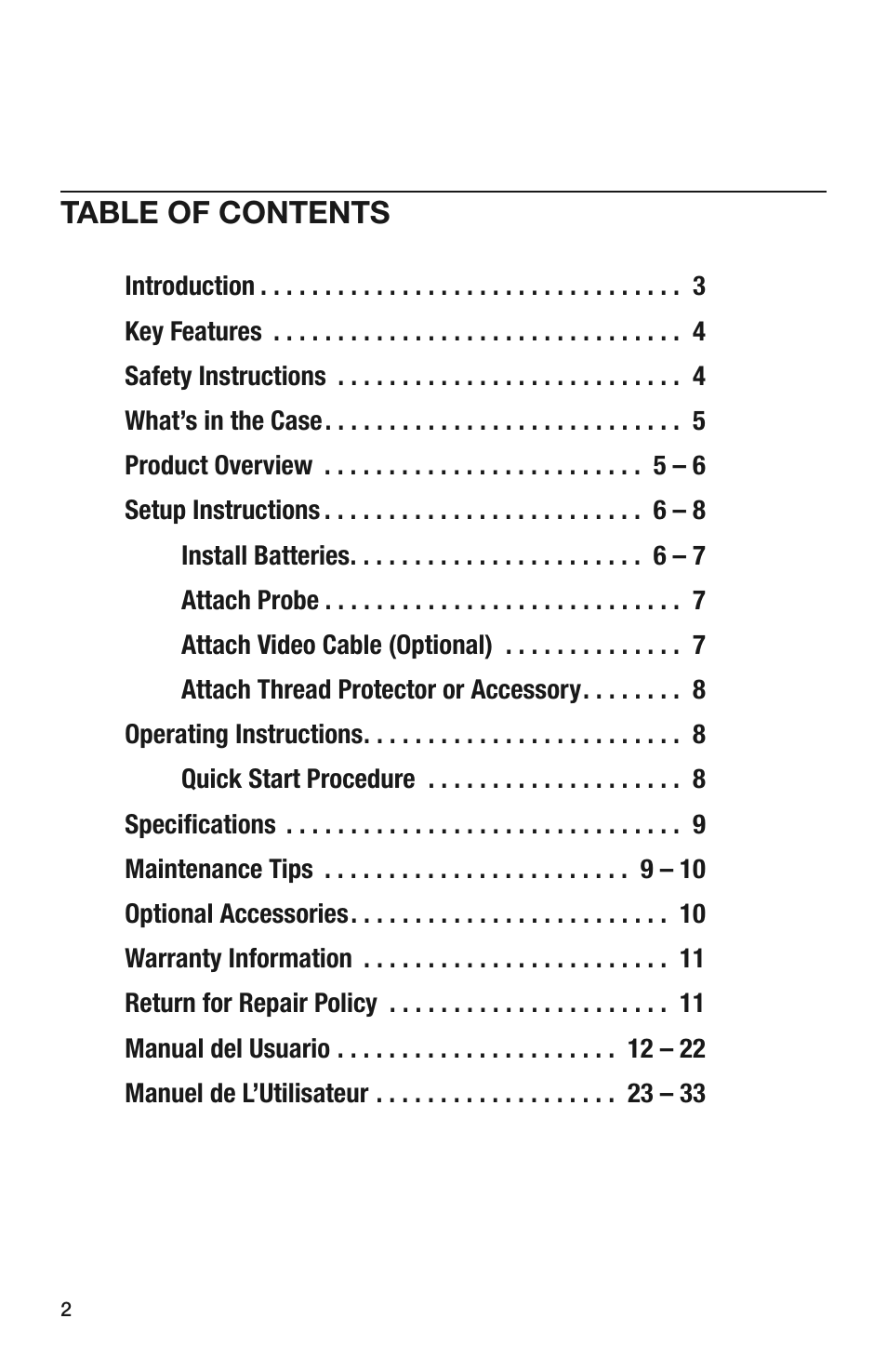 General Tools and Instruments DCS280 User Manual | Page 2 / 36