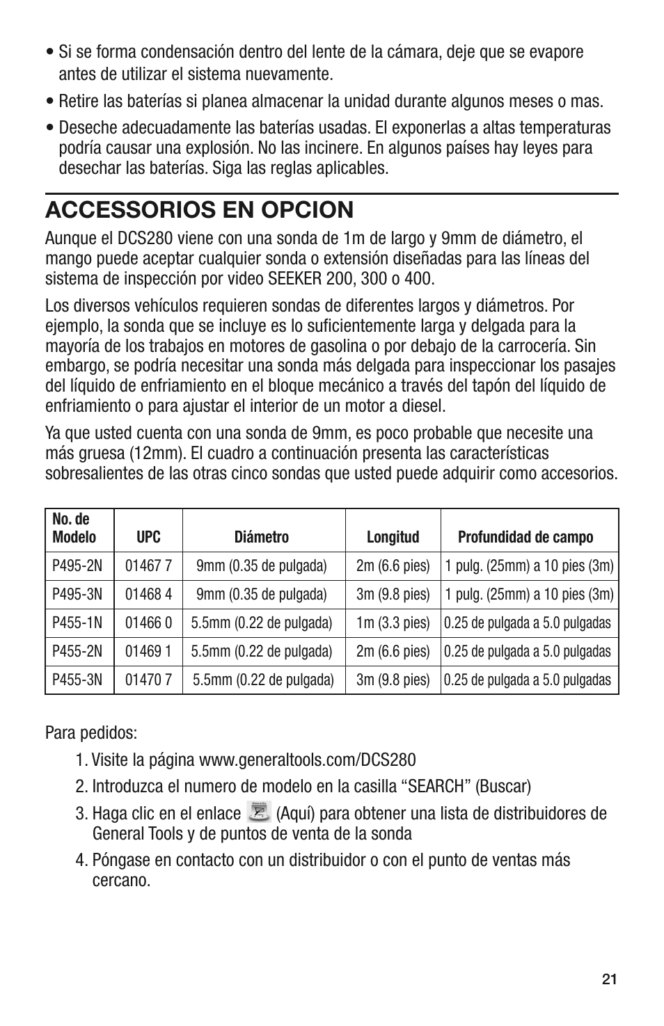 Accessorios en opcion | General Tools and Instruments DCS280 User Manual | Page 21 / 36