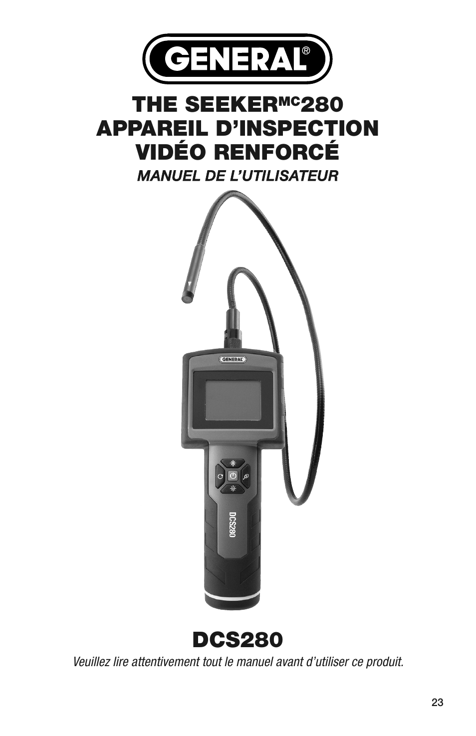 The seeker, 280 appareil d’inspection vidéo renforcé, Dcs280 | General Tools and Instruments DCS280 User Manual | Page 23 / 36