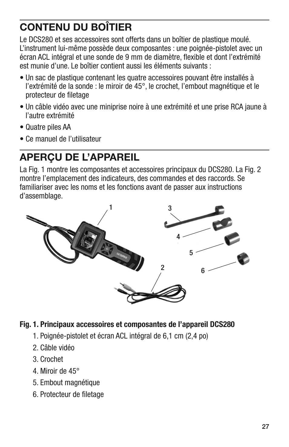 Contenu du boîtier, Aperçu de l’appareil | General Tools and Instruments DCS280 User Manual | Page 27 / 36