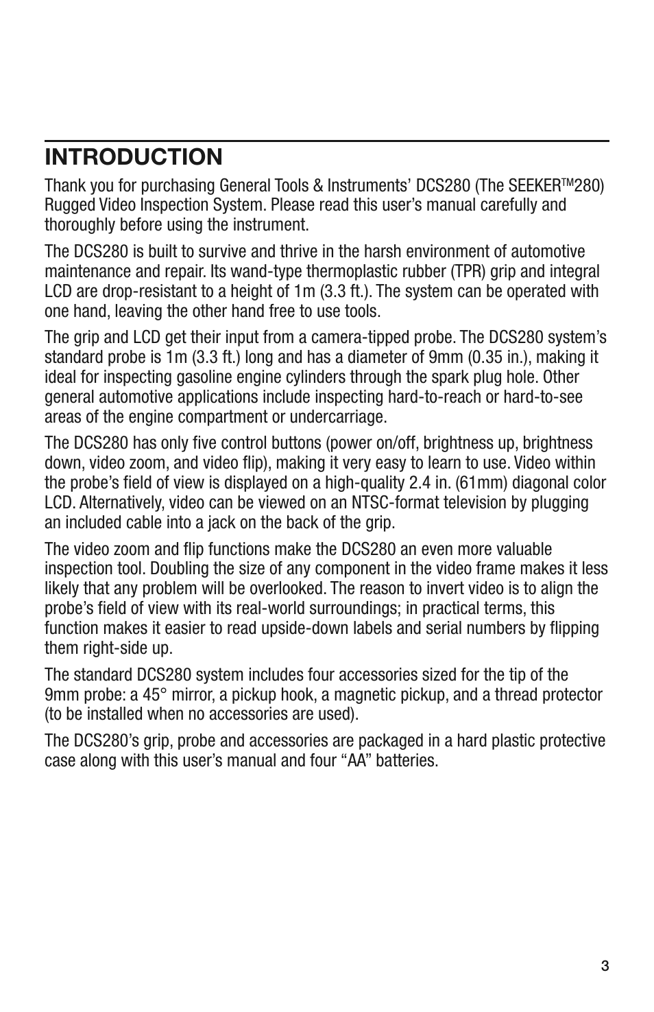Introduction | General Tools and Instruments DCS280 User Manual | Page 3 / 36