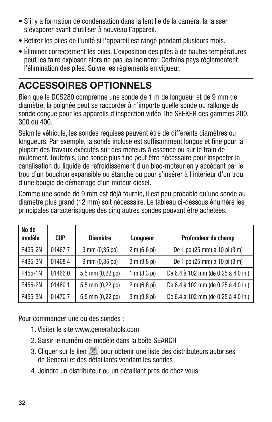 Accessoires optionnels | General Tools and Instruments DCS280 User Manual | Page 32 / 36