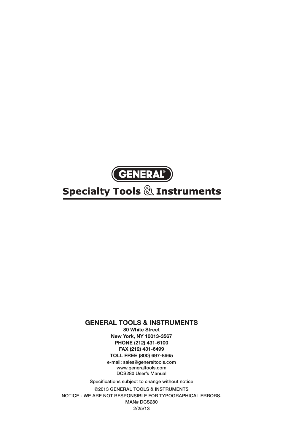 General tools & instruments | General Tools and Instruments DCS280 User Manual | Page 36 / 36